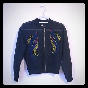 Sheer bomber jacket with embroidery